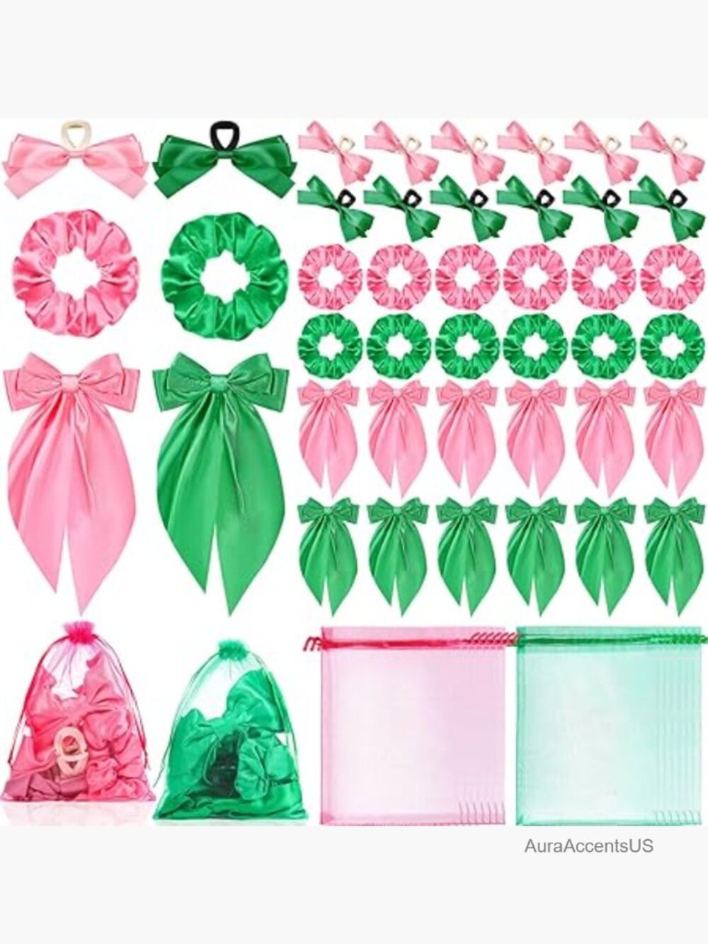 48 Piece Hair Accessories Set Satin Scrunchies Bows Claw Clips